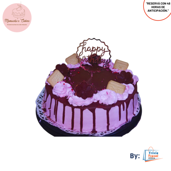 Pastel Chocolate con Galletas Merengue morado