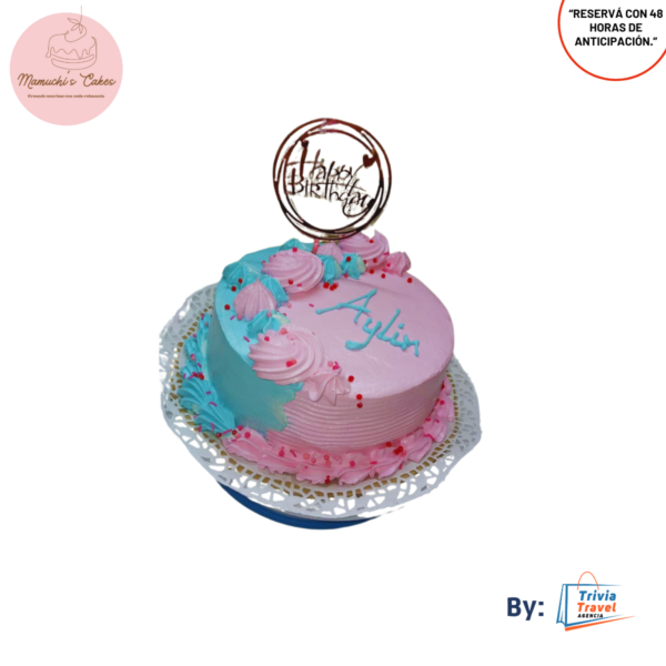 Pastel Vainilla con Merengue  Rosado/Celeste